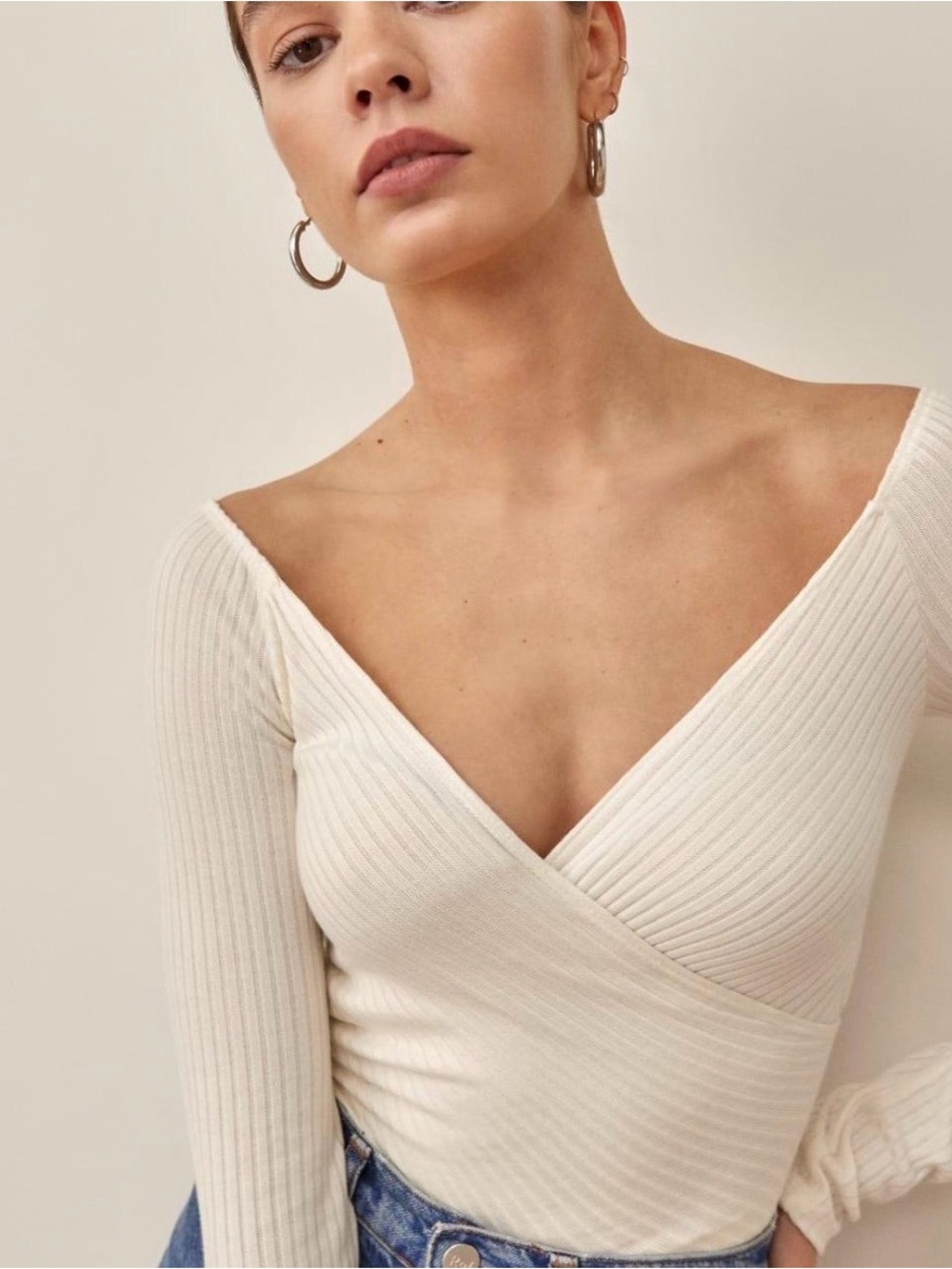 Reformation Minnie Ivory Ribbed Wrap
Top - XS
